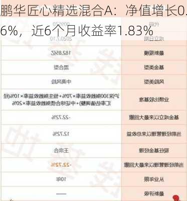 鹏华匠心精选混合A：净值增长0.76%，近6个月收益率1.83%