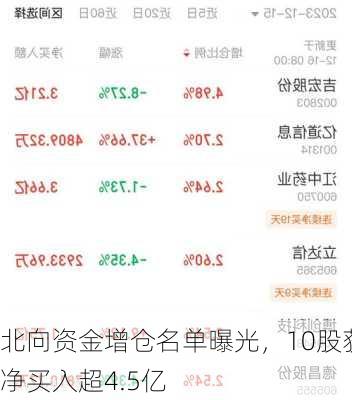 北向资金增仓名单曝光，10股获净买入超4.5亿