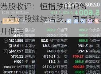 港股收评：恒指跌0.03%，海运股继续活跃，内房股高开低走