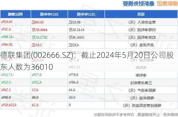 德联集团(002666.SZ)：截止2024年5月20日公司股东人数为36010