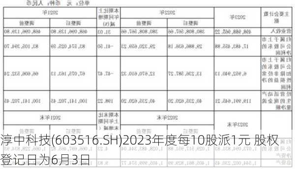 淳中科技(603516.SH)2023年度每10股派1元 股权登记日为6月3日