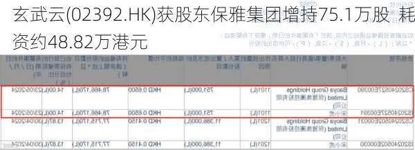 玄武云(02392.HK)获股东保雅集团增持75.1万股  耗资约48.82万港元