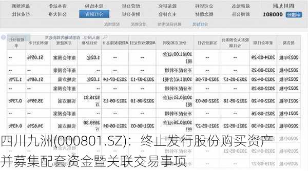 四川九洲(000801.SZ)：终止发行股份购买资产并募集配套资金暨关联交易事项