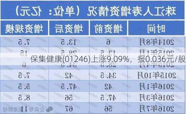 保集健康(01246)上涨9.09%，报0.036元/股