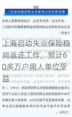 上海启动失业保险稳岗返还工作，预计60多万户用人单位受益