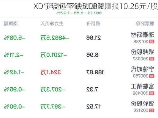 XD宁波远下跌5.08%，报10.28元/股