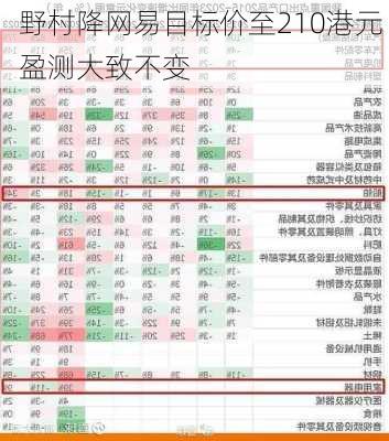 野村降网易目标价至210港元 盈测大致不变