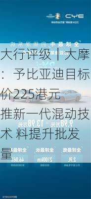 大行评级｜大摩：予比亚迪目标价225港元 推新一代混动技术 料提升批发量