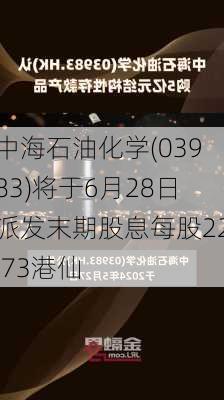 中海石油化学(03983)将于6月28日派发末期股息每股22.73港仙