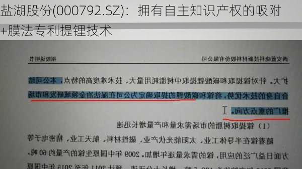 盐湖股份(000792.SZ)：拥有自主知识产权的吸附+膜法专利提锂技术