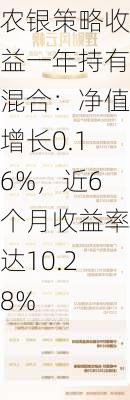 农银策略收益一年持有混合：净值增长0.16%，近6个月收益率达10.28%