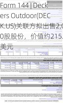 Form 144 | Deckers Outdoor(DECK.US)关联方拟出售2,000股股份，价值约215.83万美元