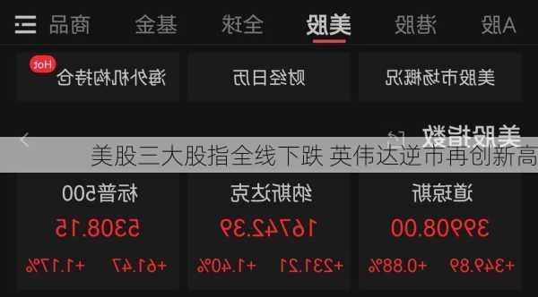 美股三大股指全线下跌 英伟达逆市再创新高