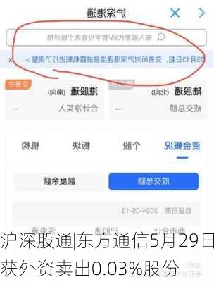 沪深股通|东方通信5月29日获外资卖出0.03%股份