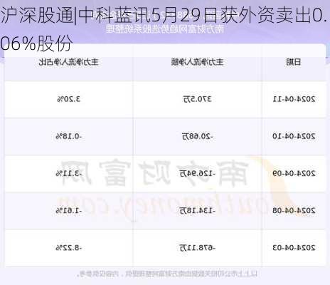 沪深股通|中科蓝讯5月29日获外资卖出0.06%股份