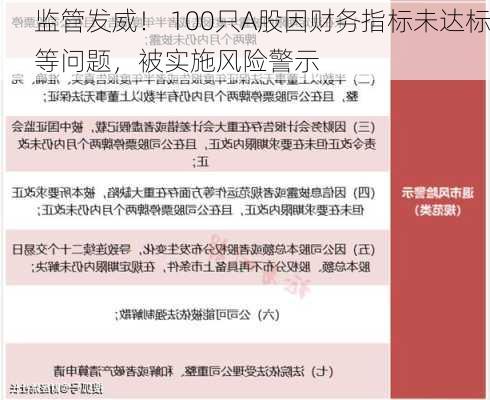 监管发威！ 100只A股因财务指标未达标等问题，被实施风险警示