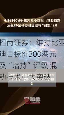 招商证券：维持比亚迪目标价300港元及“增持”评级 混动技术重大突破