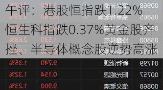 午评：港股恒指跌1.22% 恒生科指跌0.37%黄金股齐挫、半导体概念股逆势高涨