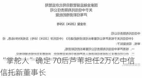 “掌舵人”确定 70后芦苇担任2万亿中信信托新董事长