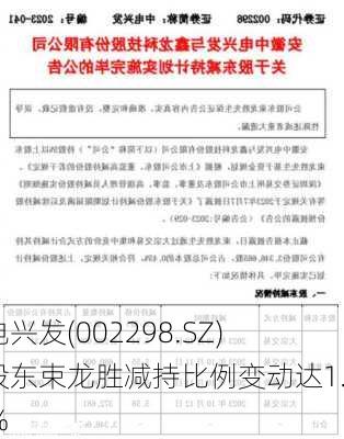 中电兴发(002298.SZ)：股东束龙胜减持比例变动达1.03%