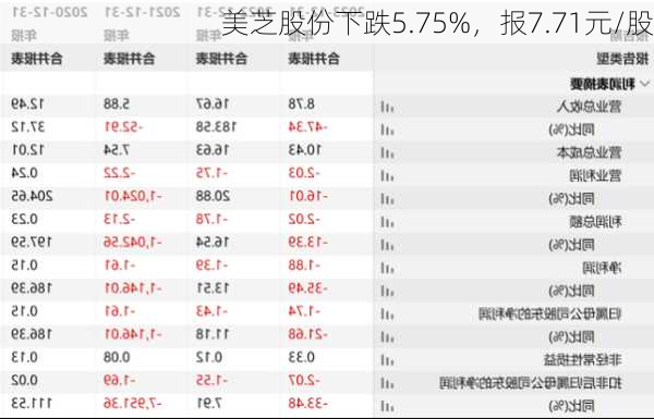 美芝股份下跌5.75%，报7.71元/股