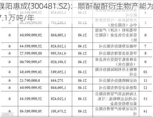 濮阳惠成(300481.SZ)：顺酐酸酐衍生物产能为7.1万吨/年