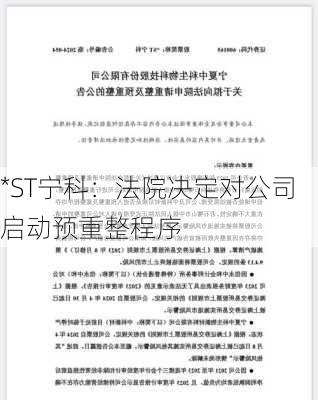 *ST宁科：法院决定对公司启动预重整程序