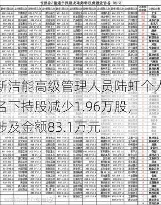 新洁能高级管理人员陆虹个人名下持股减少1.96万股，涉及金额83.1万元