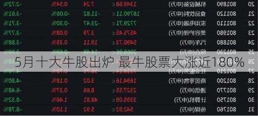 5月十大牛股出炉 最牛股票大涨近180%