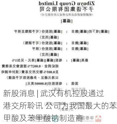 新股消息 | 武汉有机控股通过港交所聆讯 公司为我国最大的苯甲酸及苯甲酸钠制造商