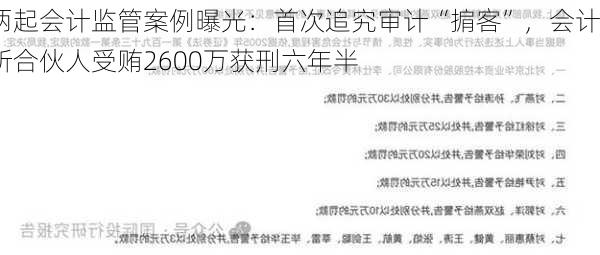 两起会计监管案例曝光：首次追究审计“掮客”，会计所合伙人受贿2600万获刑六年半