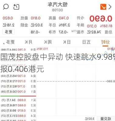 国茂控股盘中异动 快速跳水9.98%报0.406港元