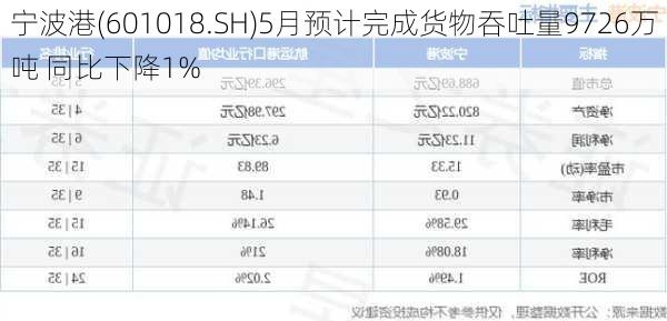 宁波港(601018.SH)5月预计完成货物吞吐量9726万吨 同比下降1%