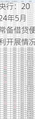 央行：2024年5月常备借贷便利开展情况