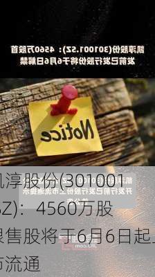 凯淳股份(301001.SZ)：4560万股限售股将于6月6日起上市流通