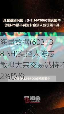 海量数据(603138.SH)实控人陈志敏拟大宗交易减持不超2%股份