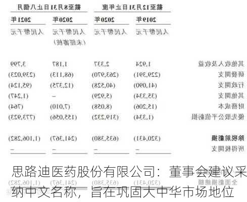 思路迪医药股份有限公司：董事会建议采纳中文名称，旨在巩固大中华市场地位