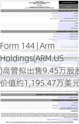 Form 144 | Arm Holdings(ARM.US)高管拟出售9.45万股股份，价值约1,195.47万美元