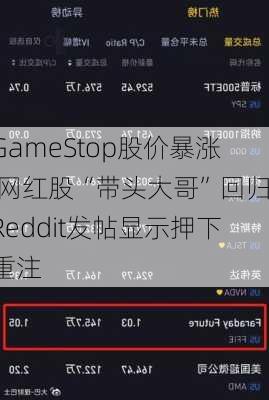 GameStop股价暴涨 网红股“带头大哥”回归Reddit发帖显示押下重注