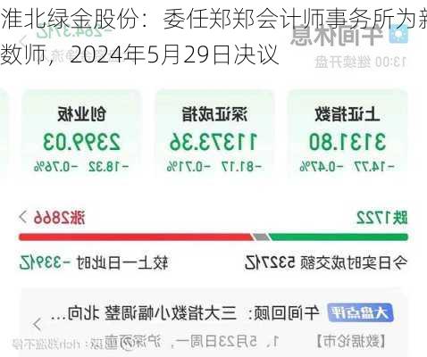 淮北绿金股份：委任郑郑会计师事务所为新核数师，2024年5月29日决议