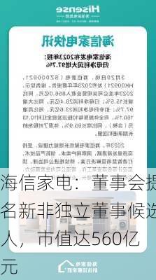 海信家电：董事会提名新非独立董事候选人，市值达560亿元