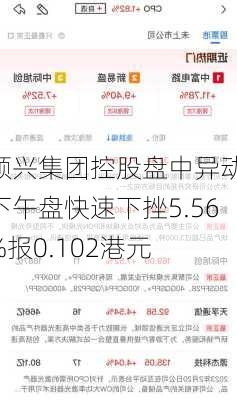 顺兴集团控股盘中异动 下午盘快速下挫5.56%报0.102港元