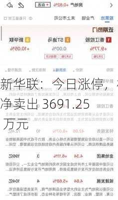 新华联：今日涨停，机构净卖出 3691.25 万元