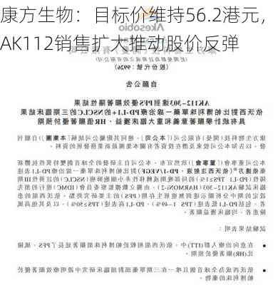 康方生物：目标价维持56.2港元，AK112销售扩大推动股价反弹