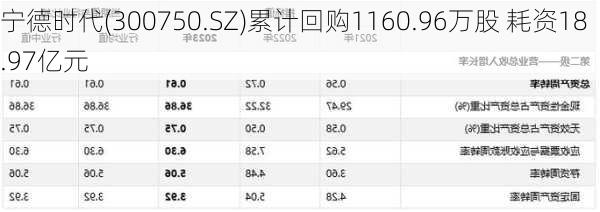 宁德时代(300750.SZ)累计回购1160.96万股 耗资18.97亿元