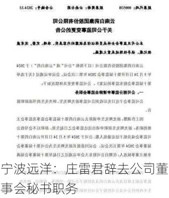 宁波远洋：庄雷君辞去公司董事会秘书职务