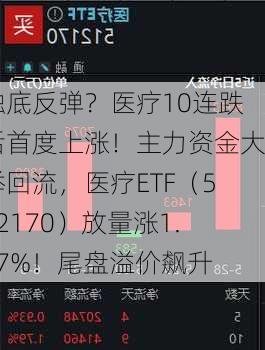 触底反弹？医疗10连跌后首度上涨！主力资金大举回流，医疗ETF（512170）放量涨1.87%！尾盘溢价飙升