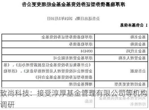 致尚科技：接受淳厚基金管理有限公司等机构调研