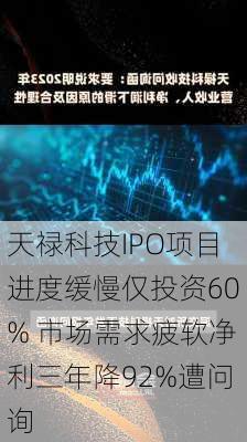 天禄科技IPO项目进度缓慢仅投资60% 市场需求疲软净利三年降92%遭问询