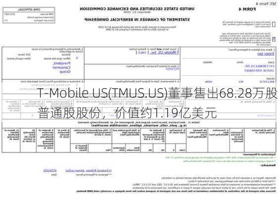 T-Mobile US(TMUS.US)董事售出68.28万股普通股股份，价值约1.19亿美元